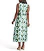 FRANCES VALENTINE Carlyle Dupion Graphic Leaf Mock Neck Sleeveless Midi Dress, Color:Green/Multi - Image 2