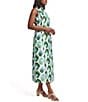 FRANCES VALENTINE Carlyle Dupion Graphic Leaf Mock Neck Sleeveless Midi Dress, Color:Green/Multi - Image 3