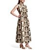 FRANCES VALENTINE Carlyle Palm Print Dupion Mock Neck Sleeveless Maxi Dress, Color:Oyster/Olive - Image 2