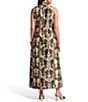 FRANCES VALENTINE Carlyle Palm Print Dupion Mock Neck Sleeveless Maxi Dress, Color:Oyster/Olive - Image 3