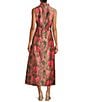FRANCES VALENTINE Carlyle Palm Print Dupion Mock Neck Sleeveless Maxi Dress, Color:Watermelon - Image 2