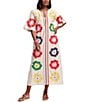 FRANCES VALENTINE Charming Fireflower Print Split U-Neck Short Sleeve Caftan Maxi Dress, Color:Oyster/Multi - Image 1