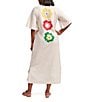 FRANCES VALENTINE Charming Fireflower Print Split U-Neck Short Sleeve Caftan Maxi Dress, Color:Oyster/Multi - Image 3