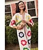 FRANCES VALENTINE Charming Fireflower Print Split U-Neck Short Sleeve Caftan Maxi Dress, Color:Oyster/Multi - Image 5
