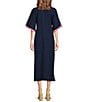 FRANCES VALENTINE Charming Peacock Embroidery Split V-Neck 3/4 Sleeve Caftan Maxi Dress, Color:Navy Multi - Image 2