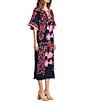 FRANCES VALENTINE Charming Peacock Embroidery Split V-Neck 3/4 Sleeve Caftan Maxi Dress, Color:Navy Multi - Image 3