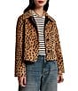 FRANCES VALENTINE Cosette Cheetah Print Faux-Fur Point Collar Long Sleeve Button-Front Crop Jacket - Image 1