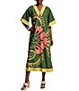 FRANCES VALENTINE Delightful Floral Placement Print V-Neck Short Flare Sleeve Caftan - Image 1