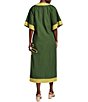 FRANCES VALENTINE Delightful Floral Placement Print V-Neck Short Flare Sleeve Caftan - Image 2