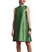 FRANCES VALENTINE Diplomat Dupioni Mock Neck Sleeveless Dress, Color:Green - Image 1