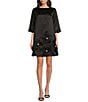 FRANCES VALENTINE Edie Tafetta Floral Applique 3/4 Sleeve Dress, Color:Black - Image 1