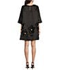 FRANCES VALENTINE Edie Tafetta Floral Applique 3/4 Sleeve Dress, Color:Black - Image 2