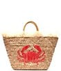 FRANCES VALENTINE Crab Embroidered Wicker Tote Crab, Color:Natural/Red - Image 1