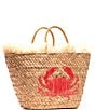 FRANCES VALENTINE Crab Embroidered Wicker Tote Crab, Color:Natural/Red - Image 3