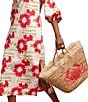 FRANCES VALENTINE Crab Embroidered Wicker Tote Crab, Color:Natural/Red - Image 4