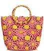 FRANCES VALENTINE Flora Raffia Bamboo Statement Handle Tote Bag,New Products : American Fashion Style Bags On Sale