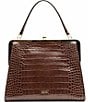 FRANCES VALENTINE Jackie Frame Croco Satchel Bag, Color:Chocolate - Image 1