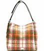 FRANCES VALENTINE Juno Hobo Central Park Plaid Slouchy Hobo Bag, Color:Pink/Orange/Green - Image 1