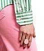 FRANCES VALENTINE Perfect Button Down Poplin Stripe Point Collar Long Sleeve Top, Color:Green/White - Image 4