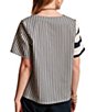 FRANCES VALENTINE Schooner Mixed Stripe Poplin V-Neck Short Sleeve Top - Image 2