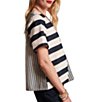 FRANCES VALENTINE Schooner Mixed Stripe Poplin V-Neck Short Sleeve Top - Image 3