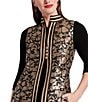 FRANCES VALENTINE Susie Winter Anemone Floral Metallic Jacquard Mandarin Collar Sleeveless Jacket Vest, Color:Black/Gold - Image 6