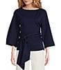 FRANCES VALENTINE Whitney Viscose Blend Boat Neck 3/4 Sleeve Wrap Top - Image 1