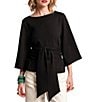 FRANCES VALENTINE Whitney Viscose Blend Boat Neck 3/4 Sleeve Wrap Top - Image 1