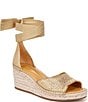 Color:Gold - Image 1 - Casey Metallic Woven Espadrille Wedge Sandals