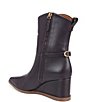 Color:Eggplant - Image 4 - Etta Leather Pointed Toe Wedge Booties