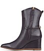Color:Eggplant - Image 5 - Etta Leather Pointed Toe Wedge Booties