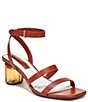 Color:Rust Brown - Image 1 - Lisa Leather Strappy Clear Block Heel Dress Sandals