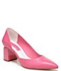 Color:Peony Pink - Image 1 - Lucy Leather Pointed Toe Block Heel Pumps