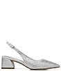 Color:Silver - Image 2 - Racer 3 Rhinestone Fabric Sling Pumps