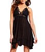 Color:Black - Image 3 - Adella Lace Slip Ruffle Tiered Asymmetrical Hem V-Neck Sleeveless Strappy Back Detail Flounce Mini Dress