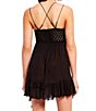 Color:Black - Image 4 - Adella Lace Slip Ruffle Tiered Asymmetrical Hem V-Neck Sleeveless Strappy Back Detail Flounce Mini Dress