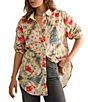Free People Alexi Printed Velvet Collared Long Sleeve Button-Down Top - Image 1
