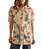 Free People Alexi Printed Velvet Collared Long Sleeve Button-Down Top - Image 4