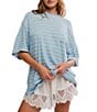 Free People All Love Stripe Print Front Pocket 3/4 Neck Short Sleeve Tee - Image 1