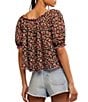 Free People Astra Peasant Floral Print Scoop Neck Short Puffed Sleeve Knit Top, Color:Black Combo - Image 2