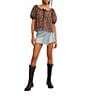 Free People Astra Peasant Floral Print Scoop Neck Short Puffed Sleeve Knit Top, Color:Black Combo - Image 3