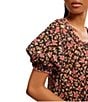 Free People Astra Peasant Floral Print Scoop Neck Short Puffed Sleeve Knit Top, Color:Black Combo - Image 4