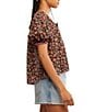 Free People Astra Peasant Floral Print Scoop Neck Short Puffed Sleeve Knit Top, Color:Black Combo - Image 5