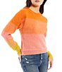 Color:Autumn Sky Combo - Image 1 - Autumn Sky Ombre Color Block Crew Neck Long Sleeve Wool Blend Fuzzy Pullover Statement Sweater