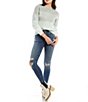 Color:Cloud Combo - Image 3 - Autumn Sky Ombre Color Block Crew Neck Long Sleeve Wool Blend Fuzzy Pullover Statement Sweater