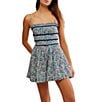 Free People Bali Checked Out Printed Smocked Square Neck Sleeveless Romper, Color:Gardenia Combo - Image 2