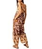 Color:Coffee Combo - Image 2 - Bali Floral Print Square Neck Sleeveless Cuffed Hem Jumpsuit