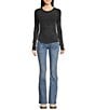 Free People Be My Baby Knit Round Neck Long Sleeve Shirt, Color:Black - Image 3