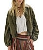 Free People Birdie Washed Collared Long Sleeve Zip-Front Bomber Jacket - Image 1