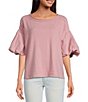 Color:Mauve Zephyr - Image 1 - Blossom Short Puffed Sleeve Knit Shirt